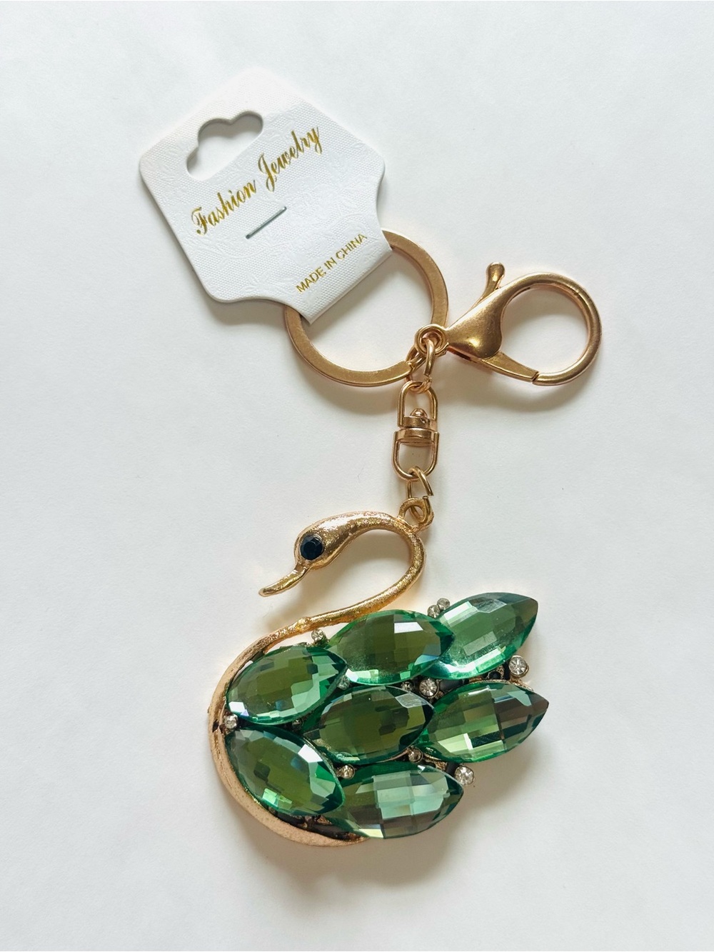Fashion Jewelry Gold Swan Key & Card Holder with Green Crystal Wings